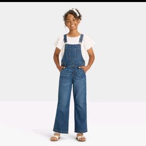Girls' Wide Leg Baggy Denim Overalls - Cat & Jack Dark Wash S (6-7)